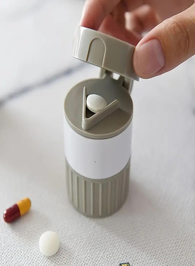 PUTHAK 4-in-1 Portable Multifunctional Pill Crusher and Splitter with Round Pill Organizer, Cutter, Powder Grinder, and Medication Storage Compartment - Durable Plastic Material for Daily Use and Travel - Image 1